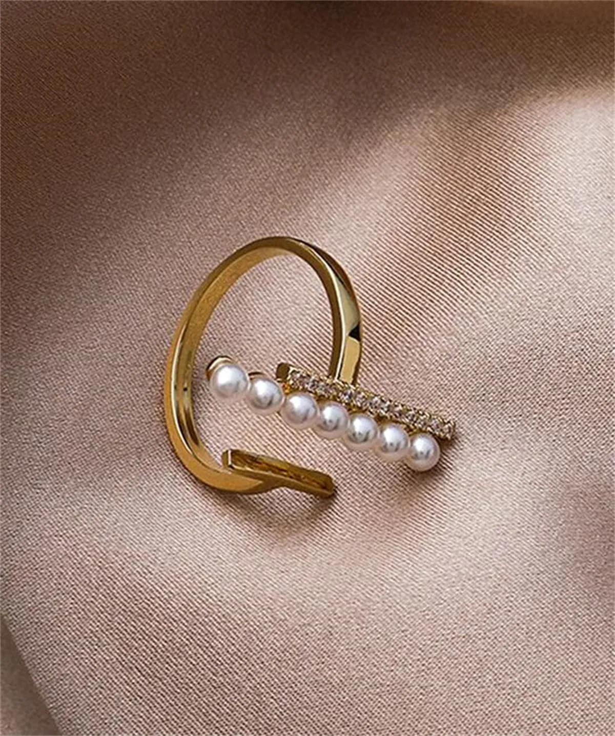 Pearl & Cubic Zirconia 18K Gold-Plated Bar Open Ring