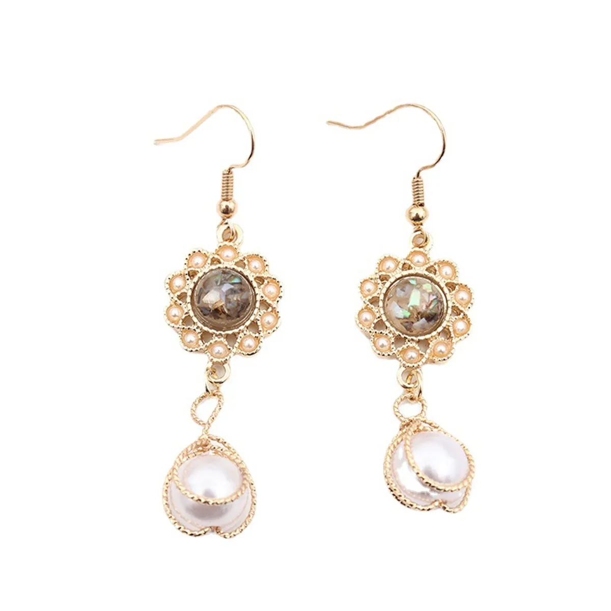 Pearl & Resin 18K Gold-Plated Flower Drop Earrings