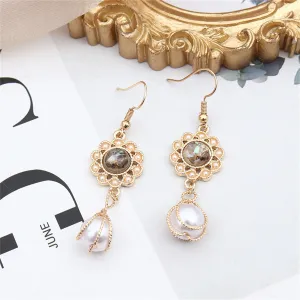 Pearl & Resin 18K Gold-Plated Flower Drop Earrings