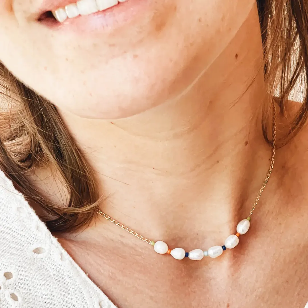 Pearl and Java Glass Bead Necklace