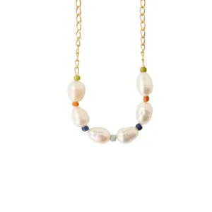 Pearl and Java Glass Bead Necklace