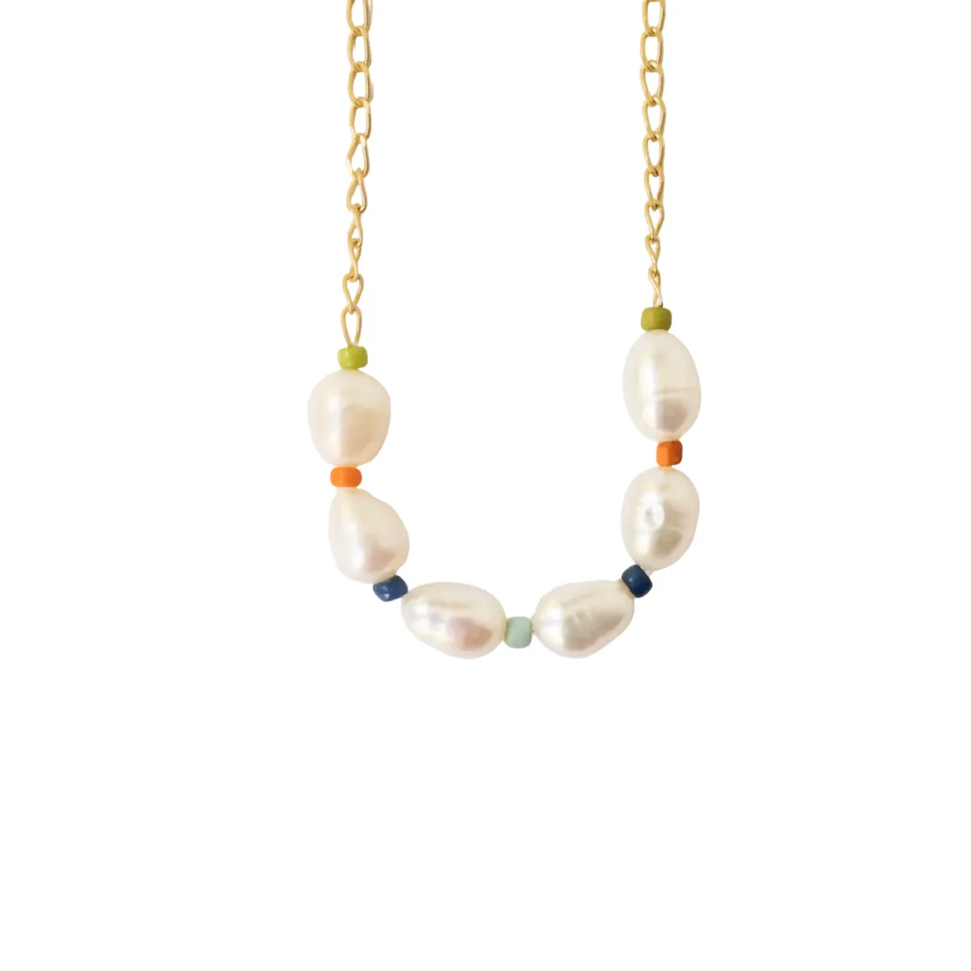 Pearl and Java Glass Bead Necklace