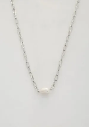 Pearl Bead Oval Link Necklace