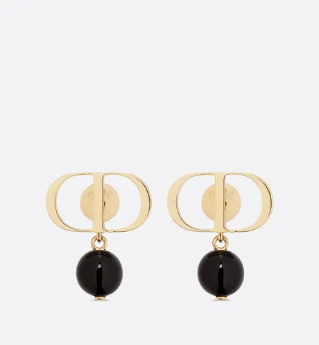 Petit CD Earrings • Gold-Finish Metal and Black Resin Pearls
