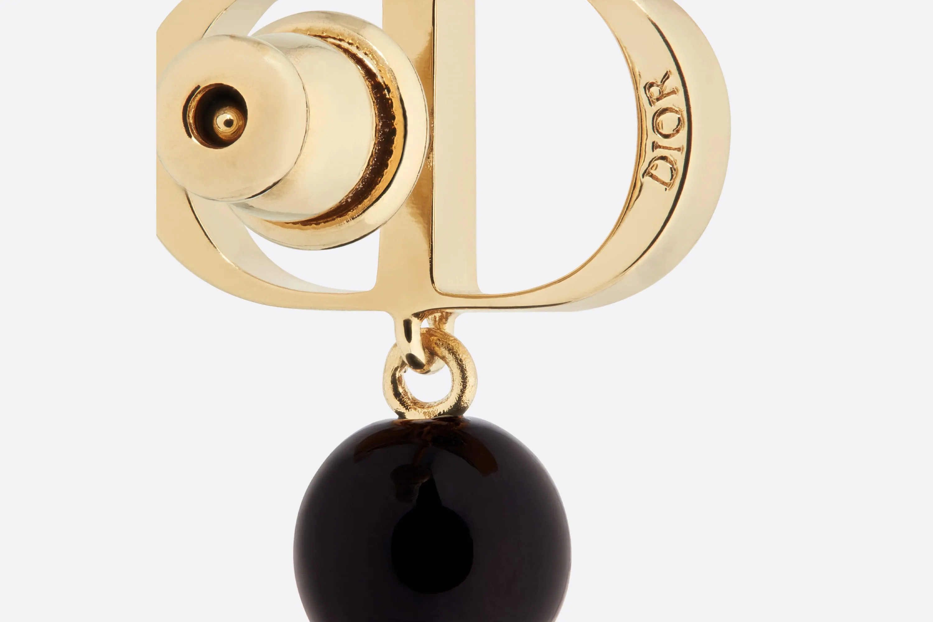 Petit CD Earrings • Gold-Finish Metal and Black Resin Pearls