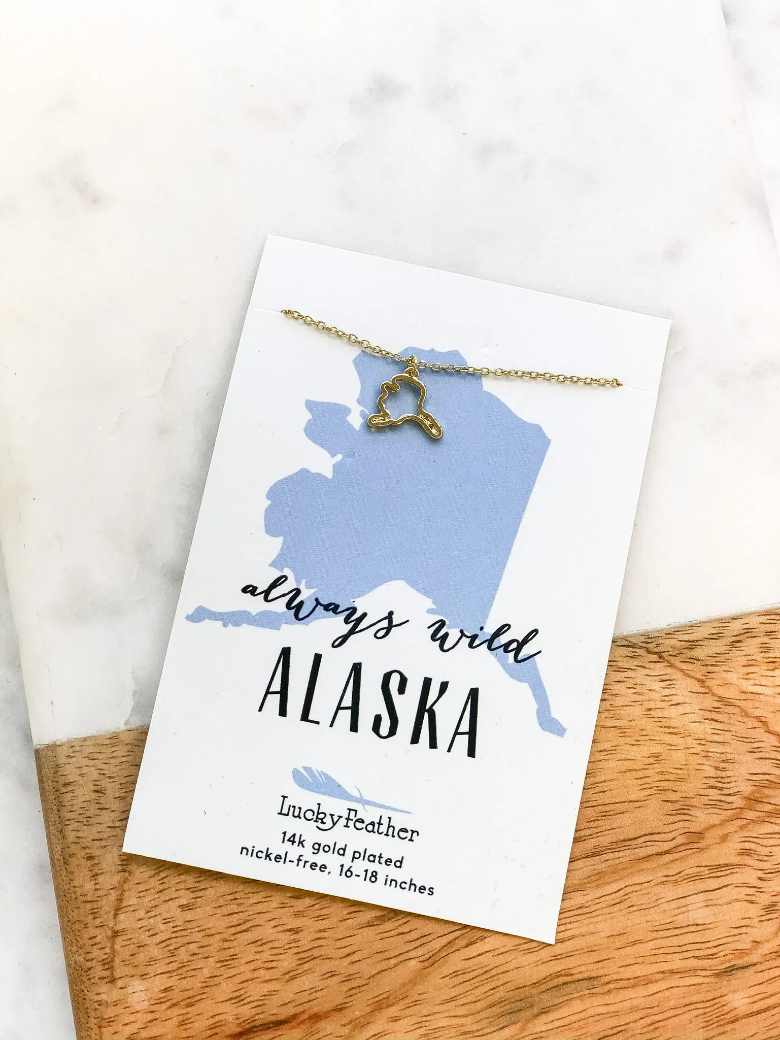 Petite State Outline Pendant Necklaces by Lucky Feather - Alaska
