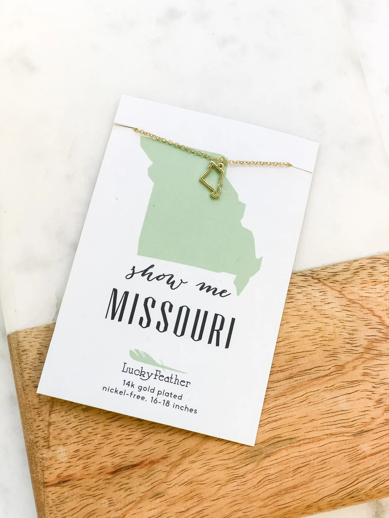 Petite State Outline Pendant Necklaces by Lucky Feather - Missouri