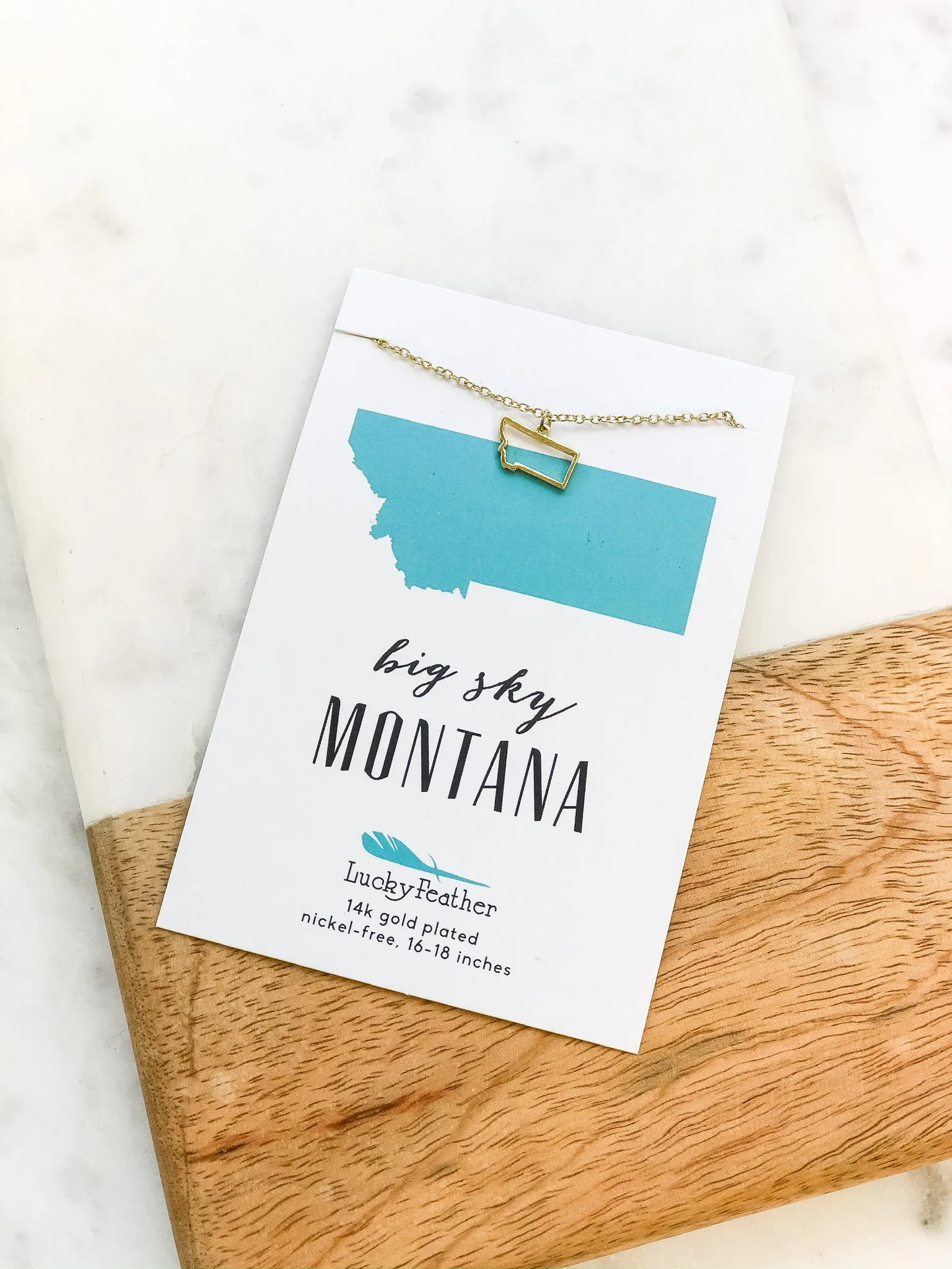 Petite State Outline Pendant Necklaces by Lucky Feather - Montana