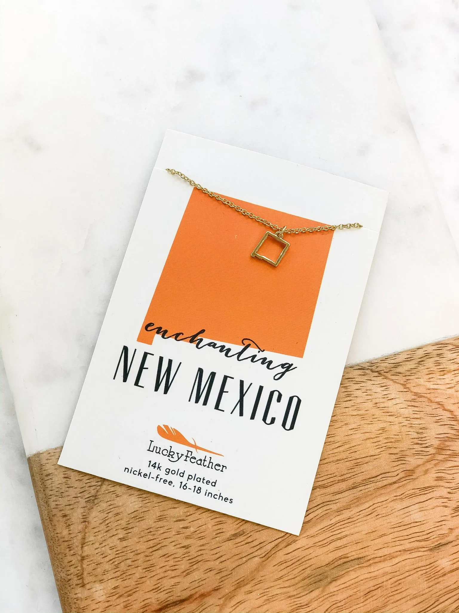 Petite State Outline Pendant Necklaces by Lucky Feather - New Mexico