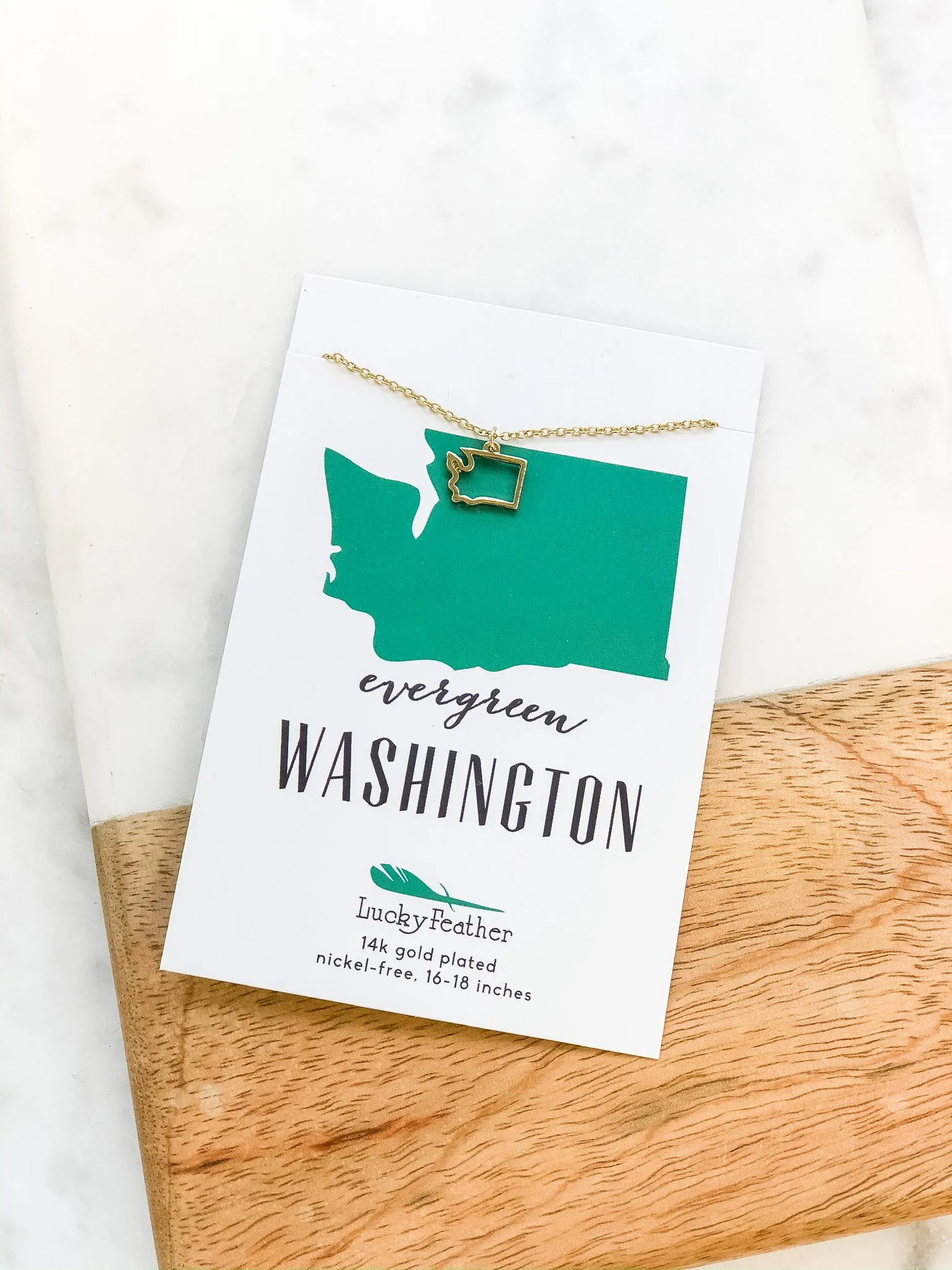 Petite State Outline Pendant Necklaces by Lucky Feather - Washington
