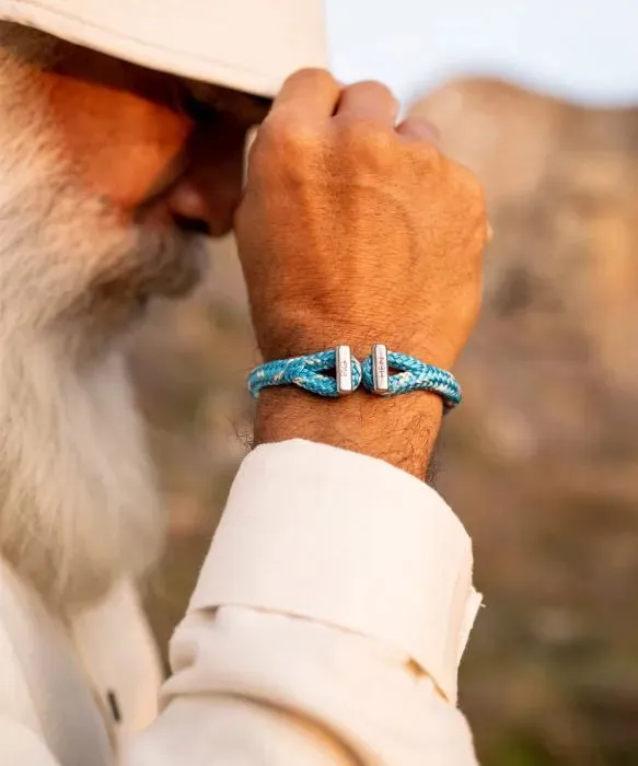 Pig & Hen 'Icy Ike' Light Blue and Ivory Rope Bracelet with Silver I-Shackle