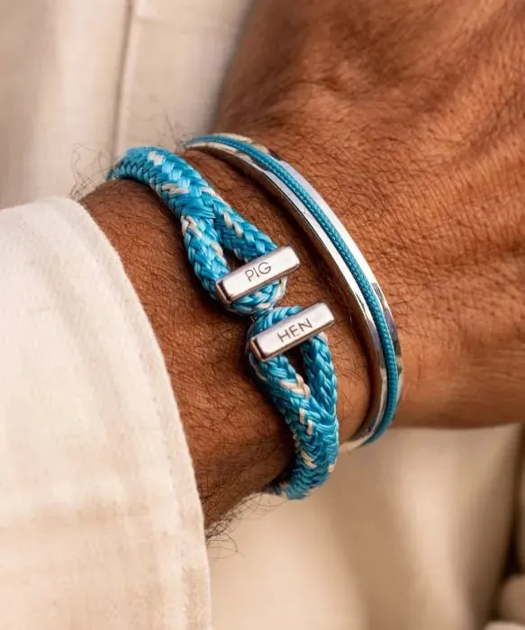 Pig & Hen 'Icy Ike' Light Blue and Ivory Rope Bracelet with Silver I-Shackle