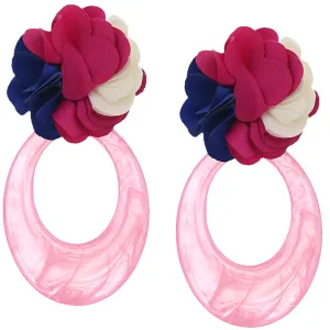 Pink Blue Oval Floral Resin Earrings