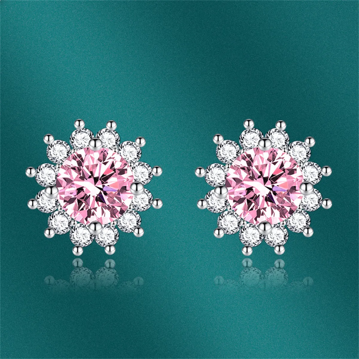 Pink Crystal & Cubic Zirconia Silver-Plated Flower Stud Earrings