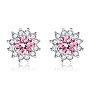 Pink Crystal & Cubic Zirconia Silver-Plated Flower Stud Earrings
