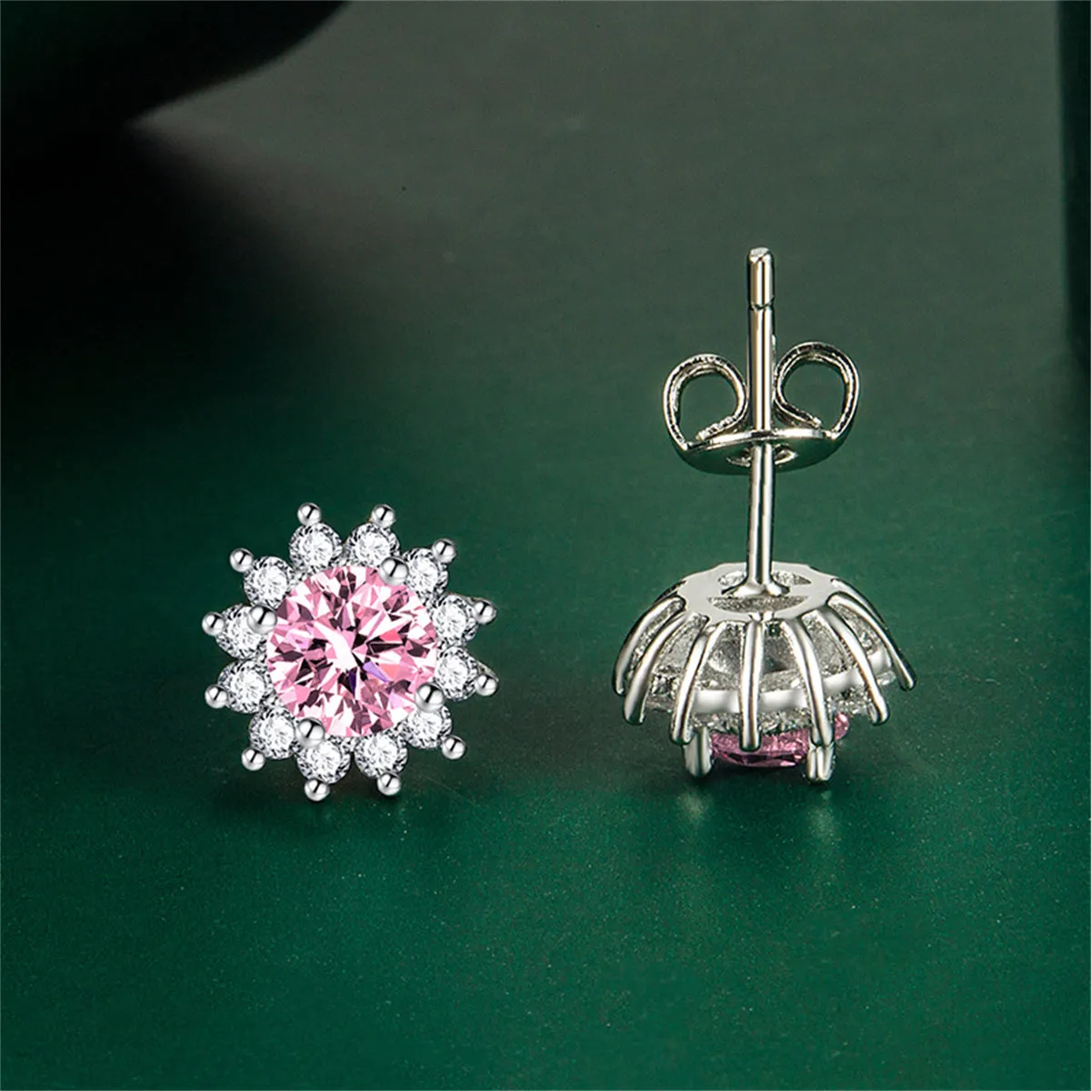 Pink Crystal & Cubic Zirconia Silver-Plated Flower Stud Earrings