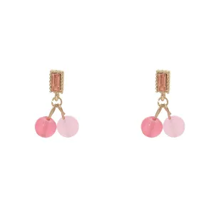 Pink Crystal & Dark Pink Bead Baguette Drop Earrings