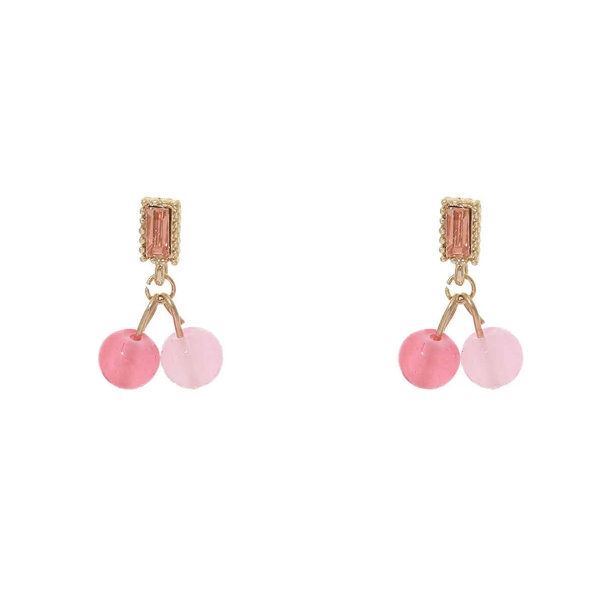 Pink Crystal & Dark Pink Bead Baguette Drop Earrings
