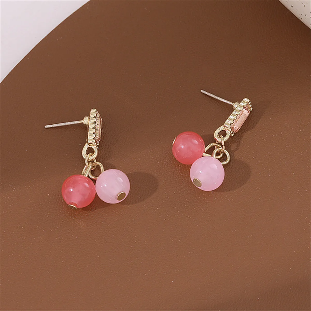 Pink Crystal & Dark Pink Bead Baguette Drop Earrings