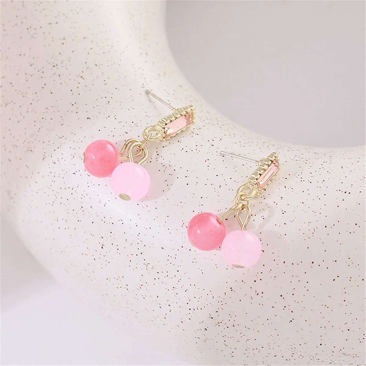 Pink Crystal & Dark Pink Bead Baguette Drop Earrings