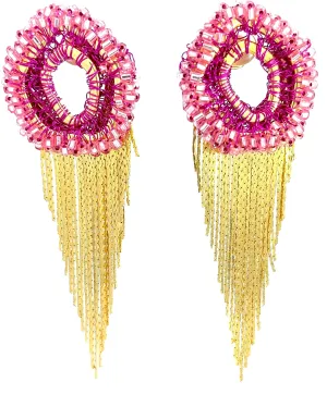 Pink Crystal & Gold Fringe Earring