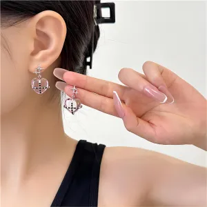 Pink Crystal Star Heart Dangle Earrings