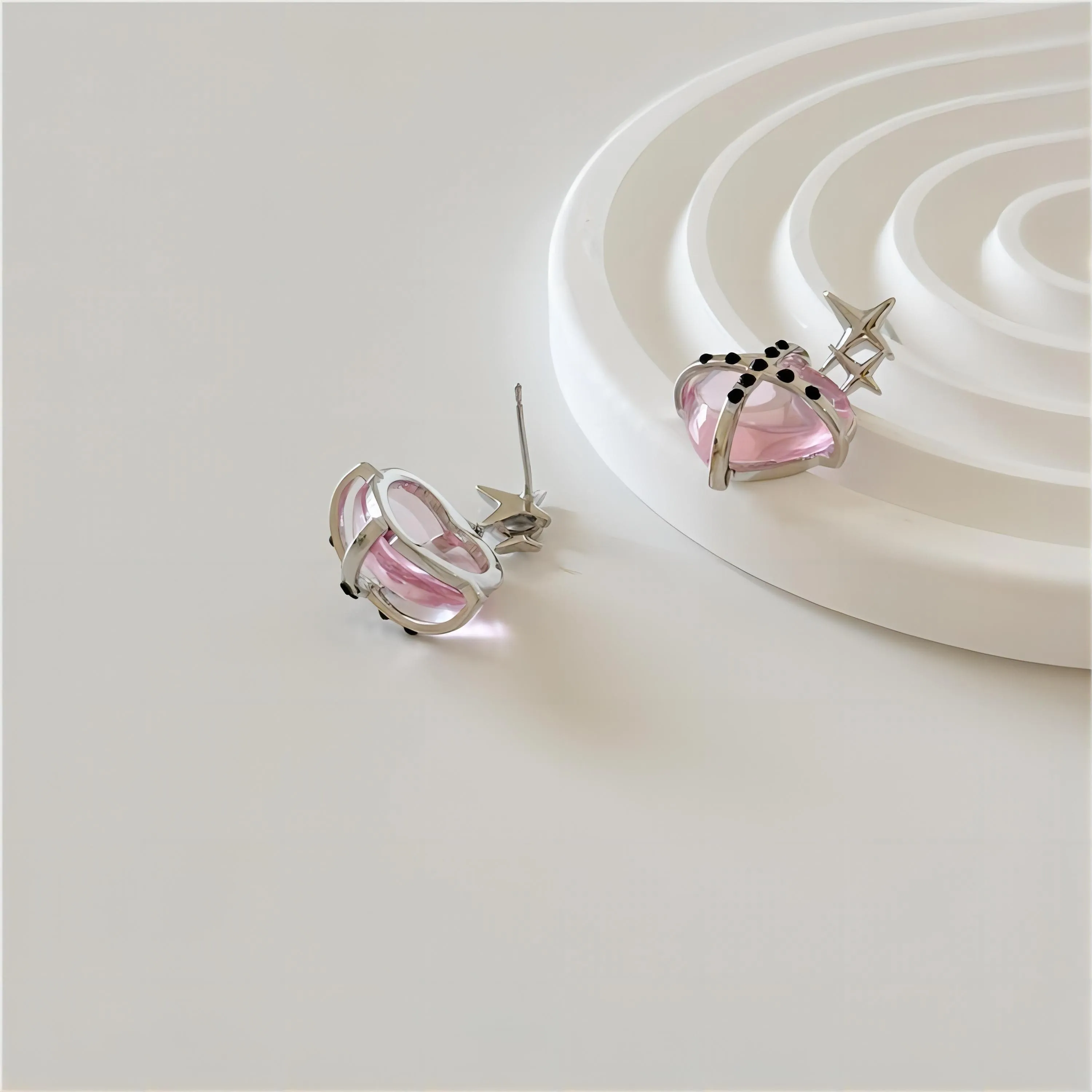 Pink Crystal Star Heart Dangle Earrings