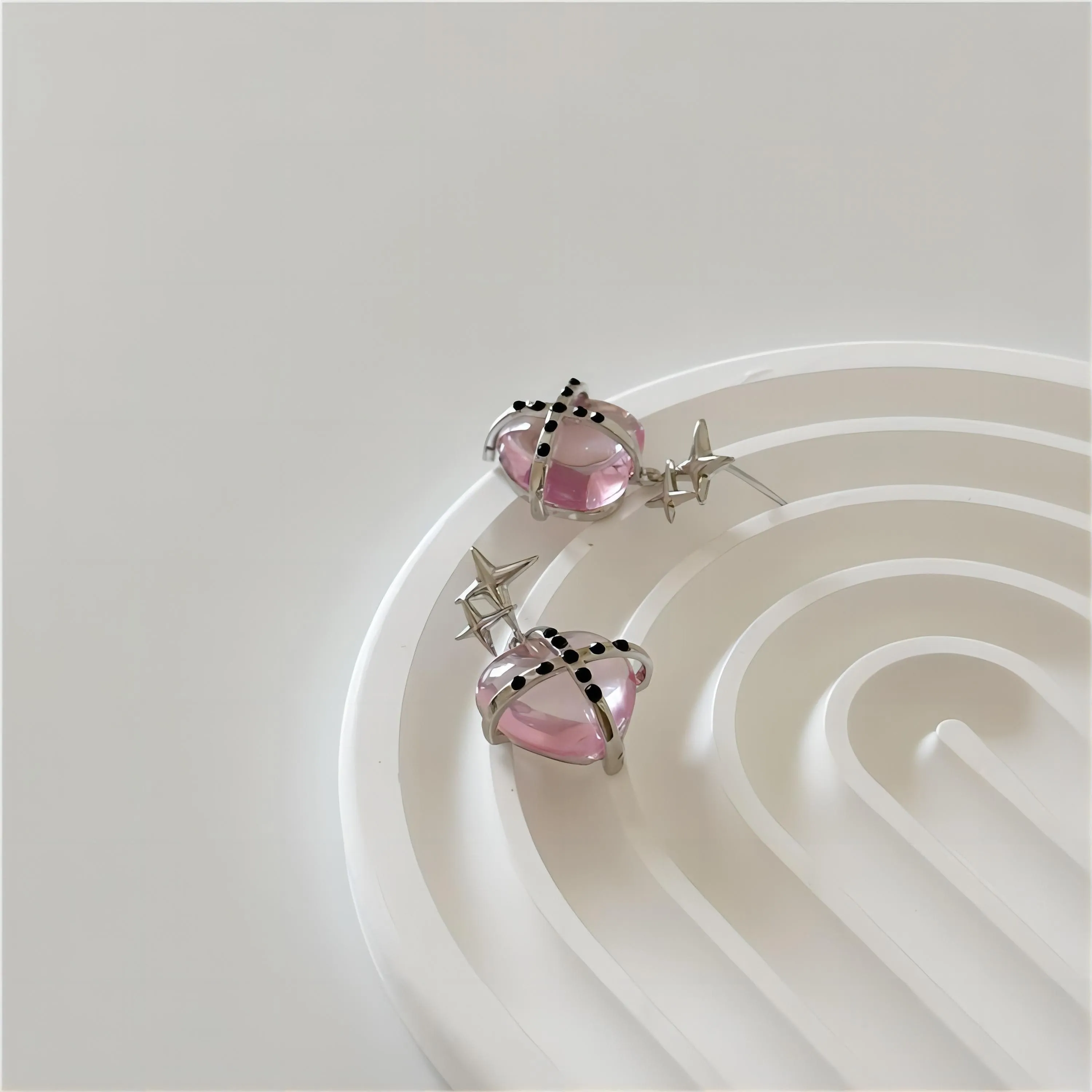 Pink Crystal Star Heart Dangle Earrings