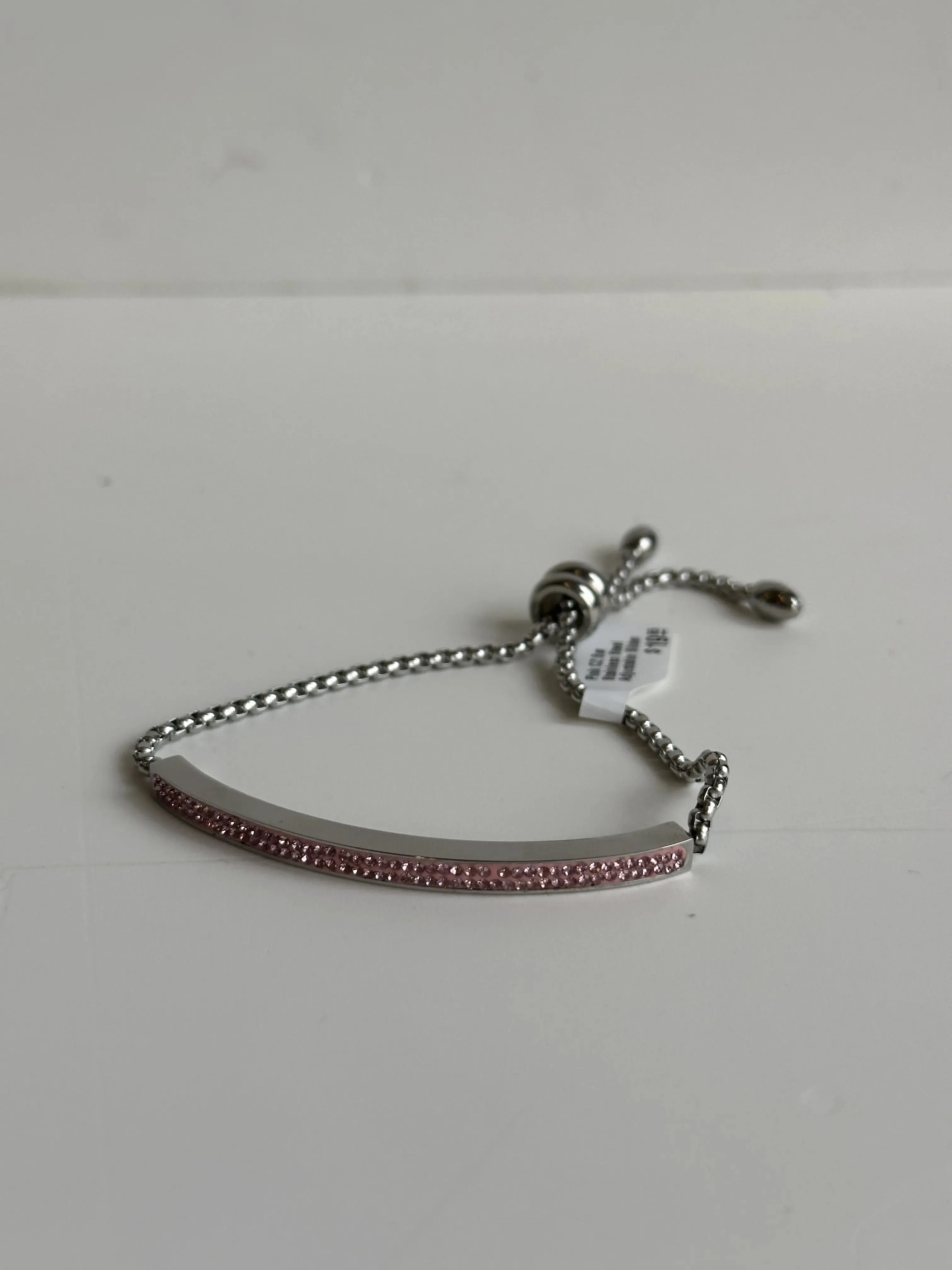 Pink CZ Bar Stainless Steel Adjustable Slider Bracelet