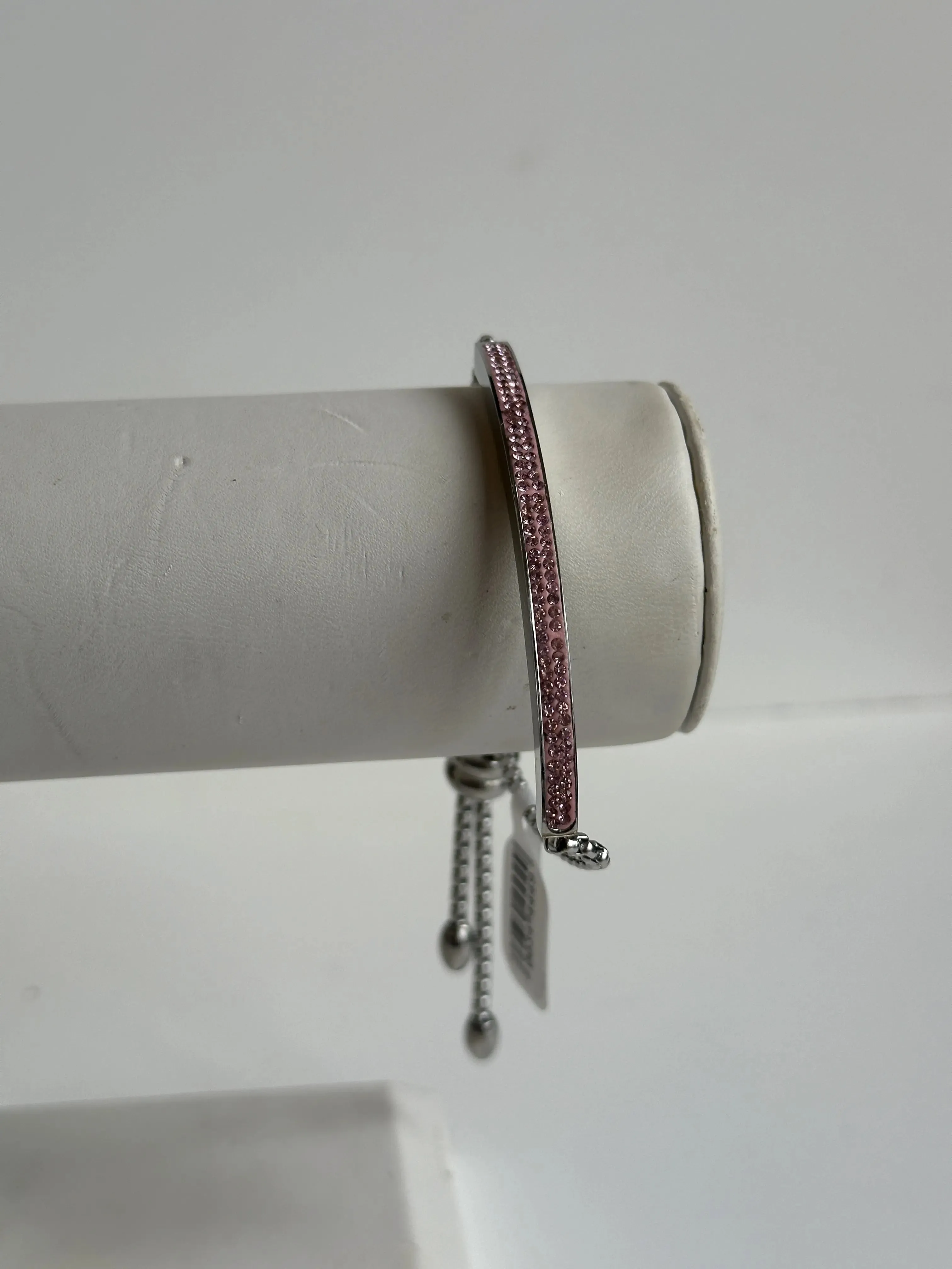 Pink CZ Bar Stainless Steel Adjustable Slider Bracelet