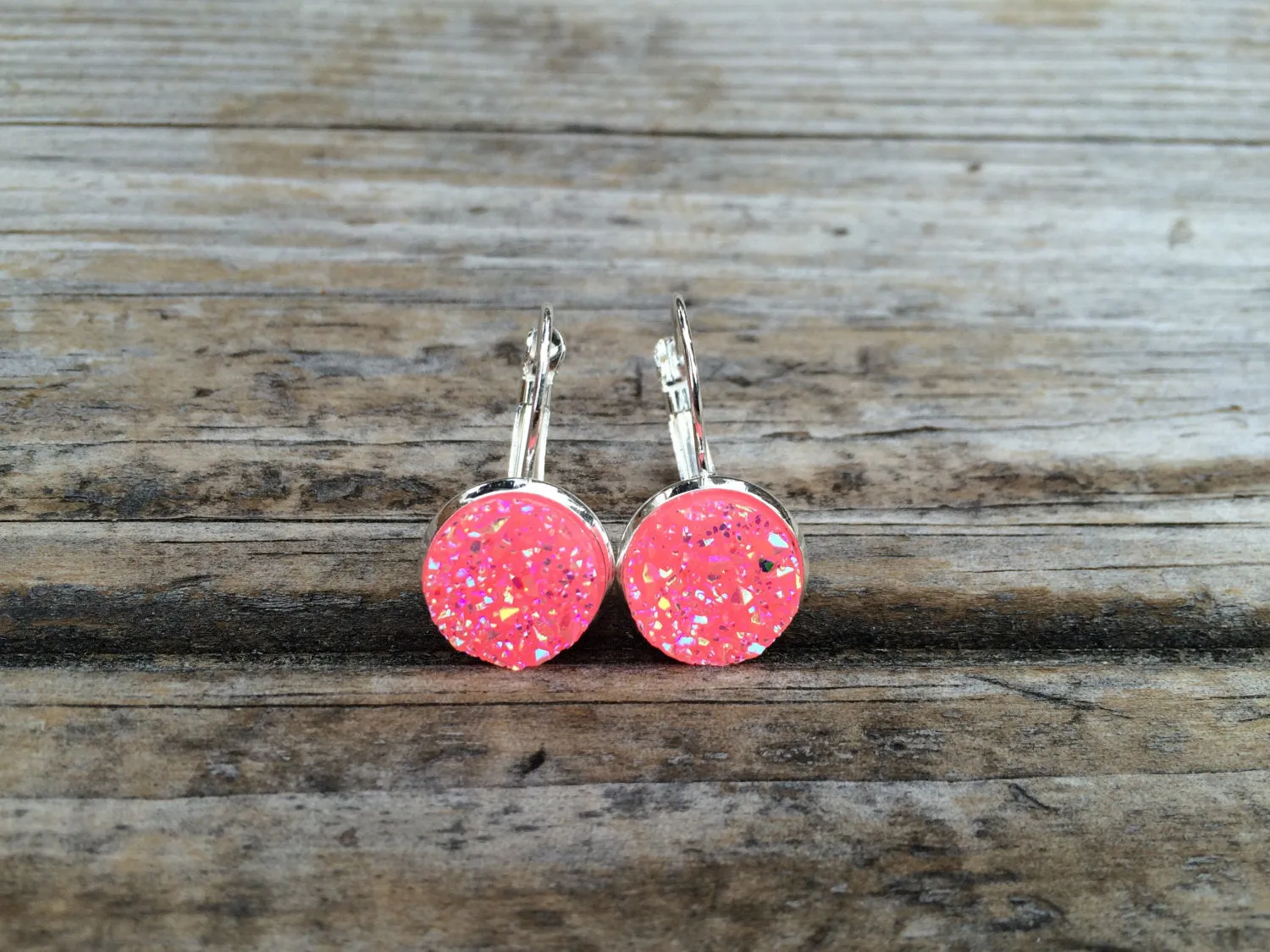 Pink Druzy Earrings