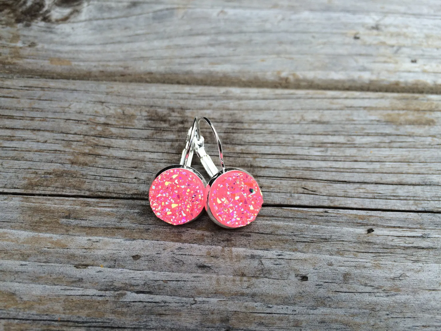 Pink Druzy Earrings
