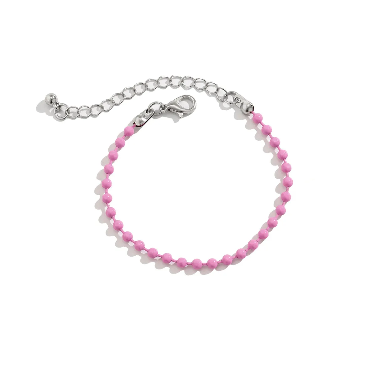 Pink Enamel & Silver-Plated Beaded Chain Bracelet