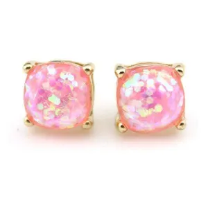 Pink Glitter Gold Tone Earrings