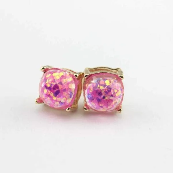 Pink Glitter Gold Tone Earrings