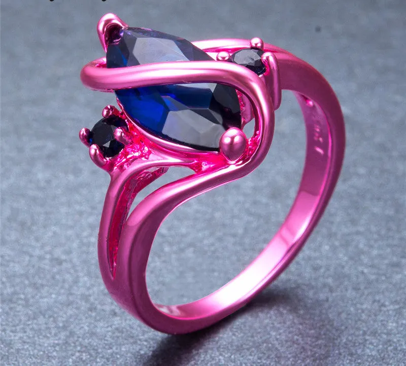 Pink Gold Blue Zircon Ring