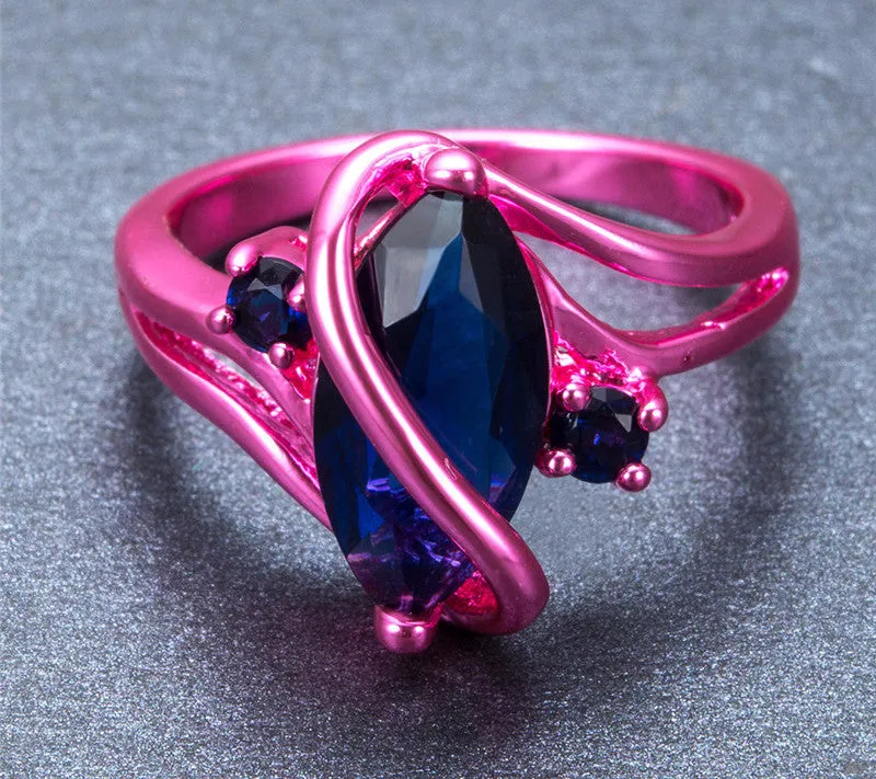 Pink Gold Blue Zircon Ring