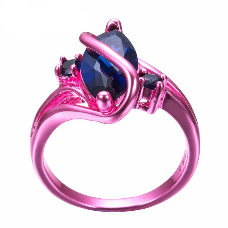 Pink Gold Blue Zircon Ring