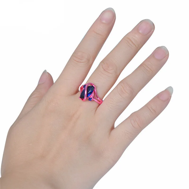 Pink Gold Blue Zircon Ring