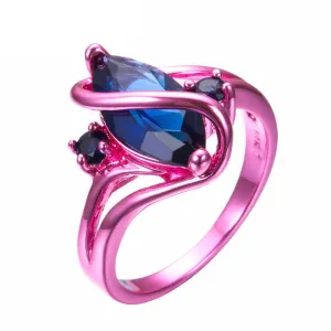 Pink Gold Blue Zircon Ring