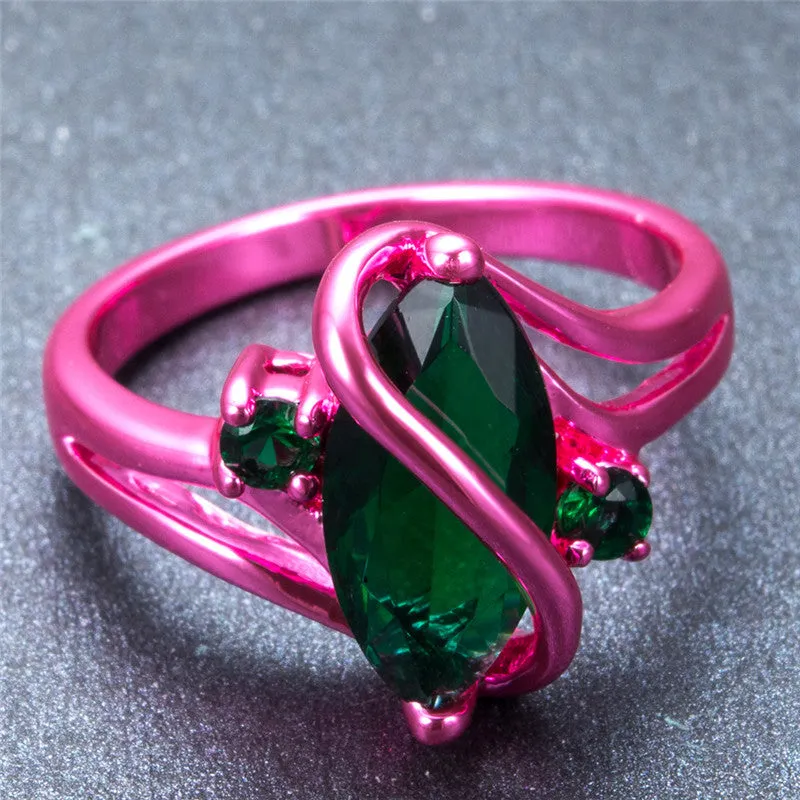 Pink Gold Green Green Stone Ring