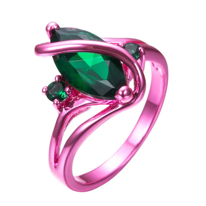 Pink Gold Green Green Stone Ring