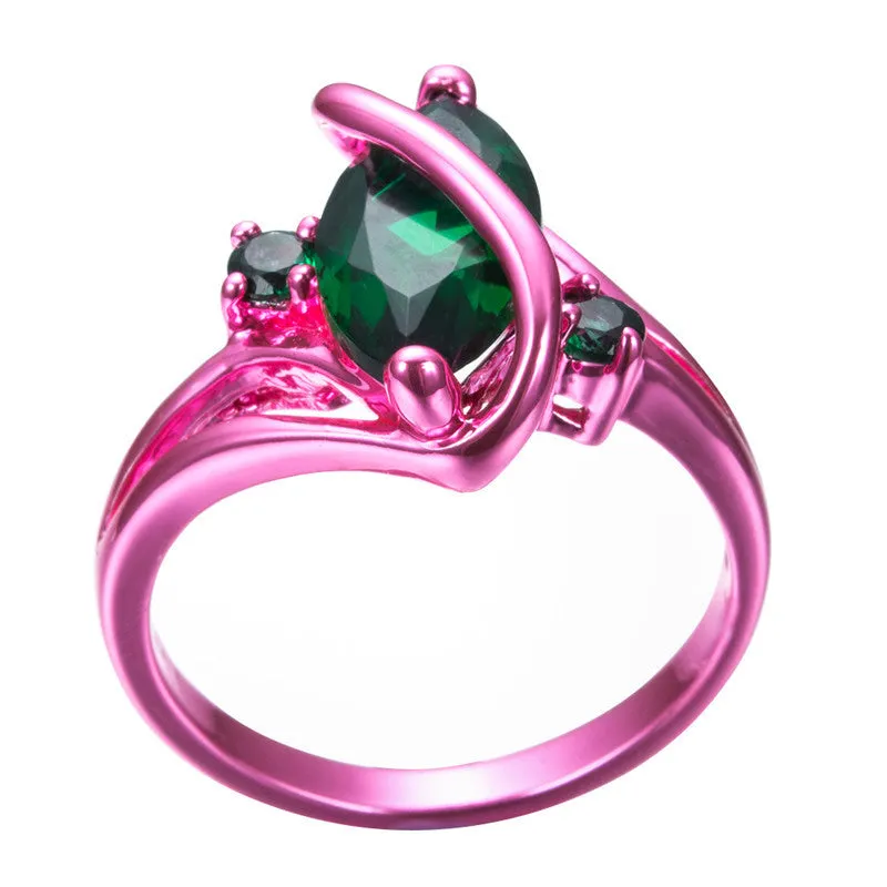 Pink Gold Green Green Stone Ring