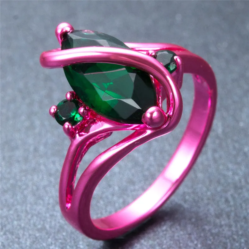 Pink Gold Green Green Stone Ring