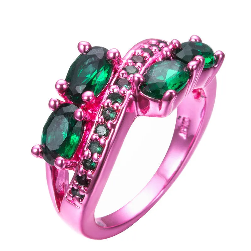 Pink Gold Green Zircon Ring