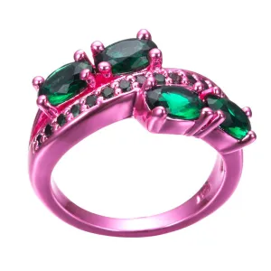 Pink Gold Green Zircon Ring