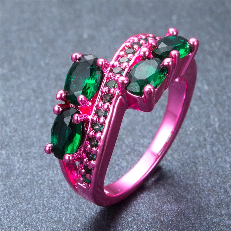 Pink Gold Green Zircon Ring