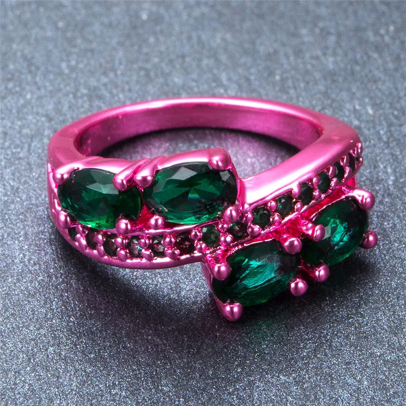 Pink Gold Green Zircon Ring