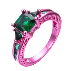Pink Gold  Princess Cut Green Claw Ring