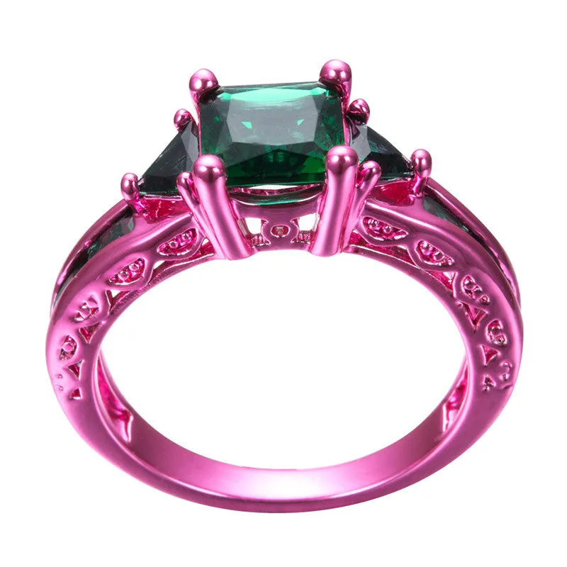 Pink Gold  Princess Cut Green Claw Ring